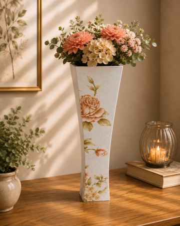 Decoratiuni - Vază decorativă florală, din MDF, 58 cm, albă