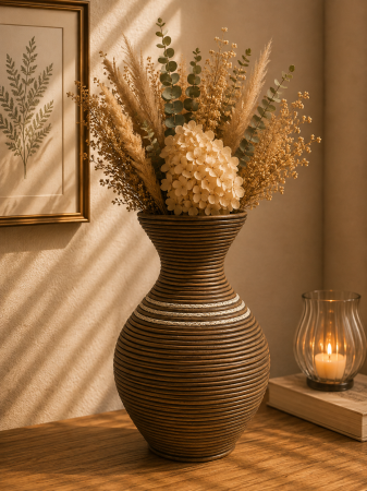 Decoratiuni - Vază pentru flori, din bambus, 25 cm, maro