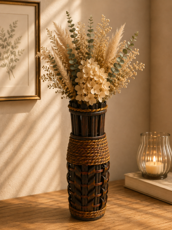 Decoratiuni - Vază pentru flori, din bambus, 35 cm, maro