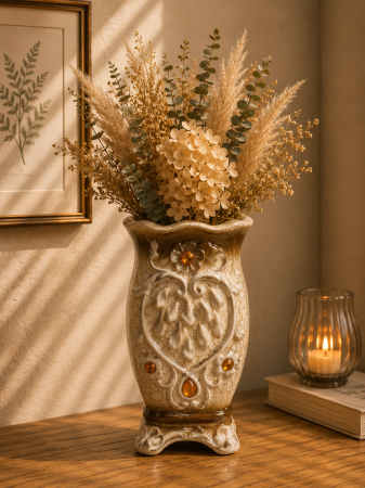 Decoratiuni - Vază pentru flori, din ceramica, crem 20 cm