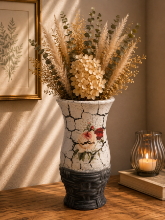 Decoratiuni - Vază pentru flori, din ceramica, model cu trandafiri, 20 cm