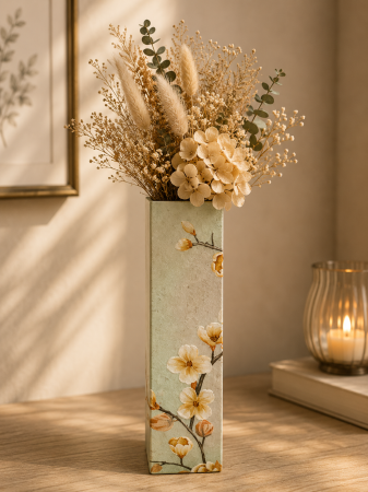 Decoratiuni - Vază pentru flori, din MDF, 40 cm, cu flori, albastru deschis