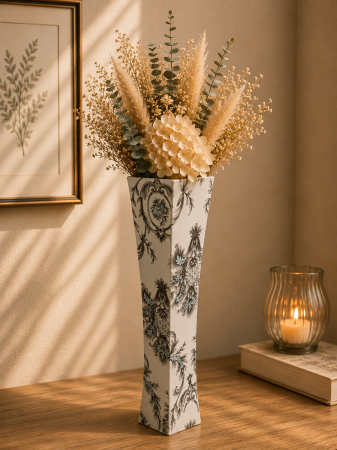 Decoratiuni - Vază pentru flori, din MDF, 58 cm, alb/negru