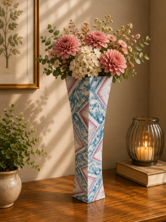 Decoratiuni - Vază pentru flori, din MDF, 58 cm, argintiu-albastru