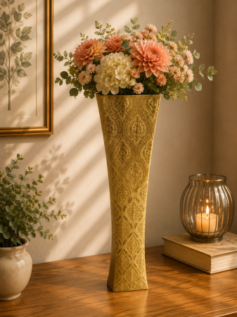 Decoratiuni - Vază pentru flori, din MDF, 58 cm, auriu