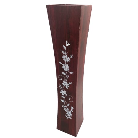 Decoratiuni - Vază pentru flori, din MDF, 58 cm, visiniu cu flori albe