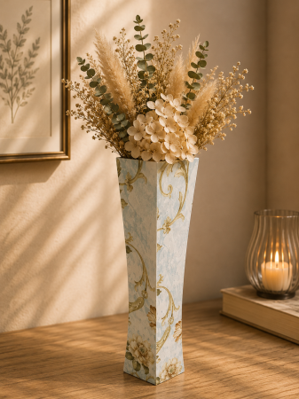 Decoratiuni - Vază pentru flori, din MDF, 58 cm, crem