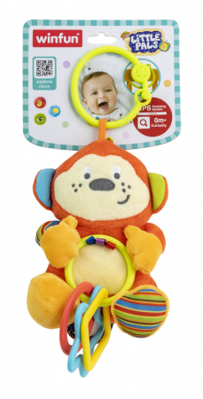 La joaca - Zornăitoare pentru bebeluși, Maimuță veselă, cu sunete și inele tactile, 33 cm