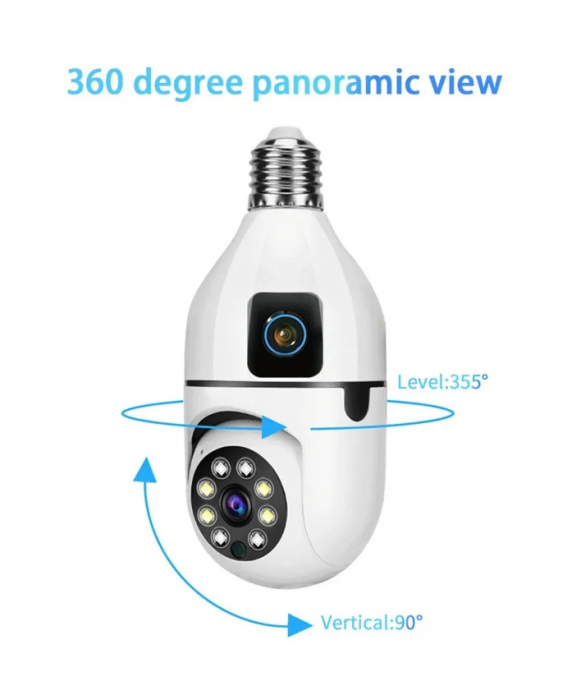 Set 4 x Cameră de Supraveghere Duală Tip Bec Jortan JTZ-9696PROB Wifi , HD  cu Vedere 360°, Full Color , Icsee  [7]