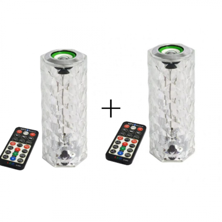 Pachete Promotionale - Set 2x Lampa De Masa Sau Noptiera cristal Muzicala bluetooth , LED, 16 culori, control cu telecomanda si tactil
