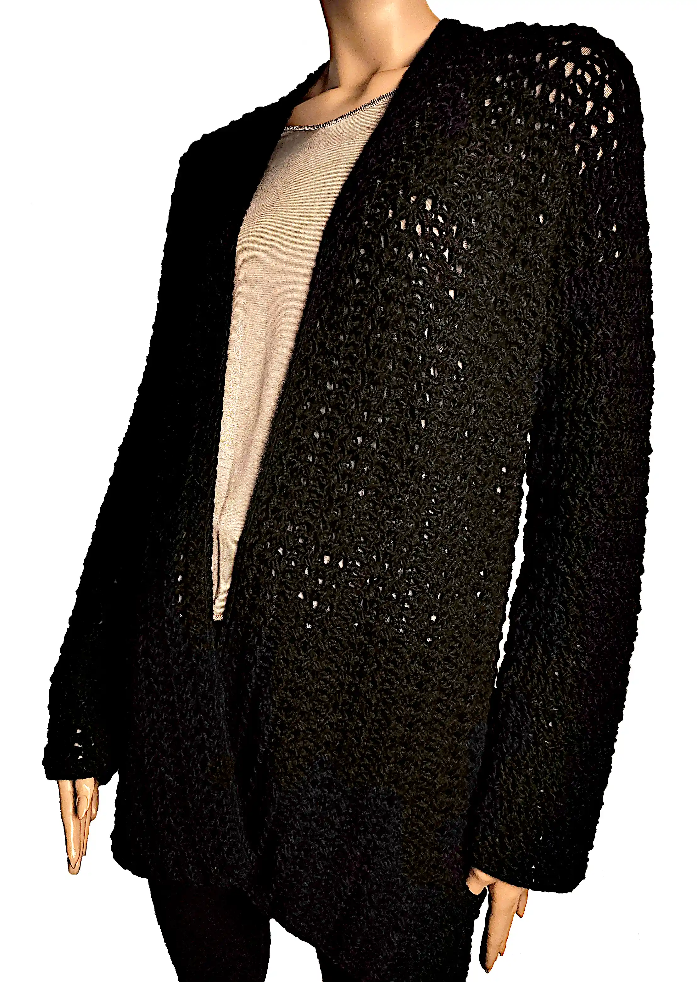 Cardigan Croșetat Manual Negru, Model Texturat cu Mâneci Lungi – SM 78 B [2]