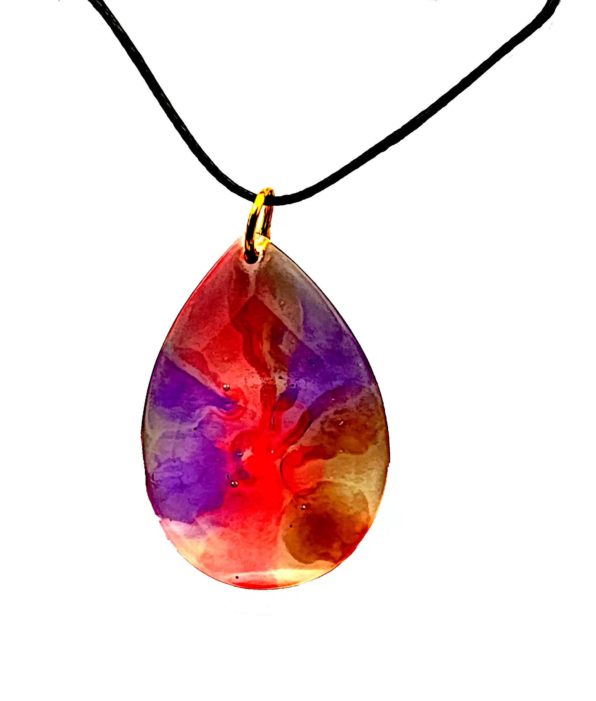 Pandantiv handmade din rășină epoxidică – Formă de lacrimă, multicolor (Roșu, Mov, Galben) | SM 191 [1]