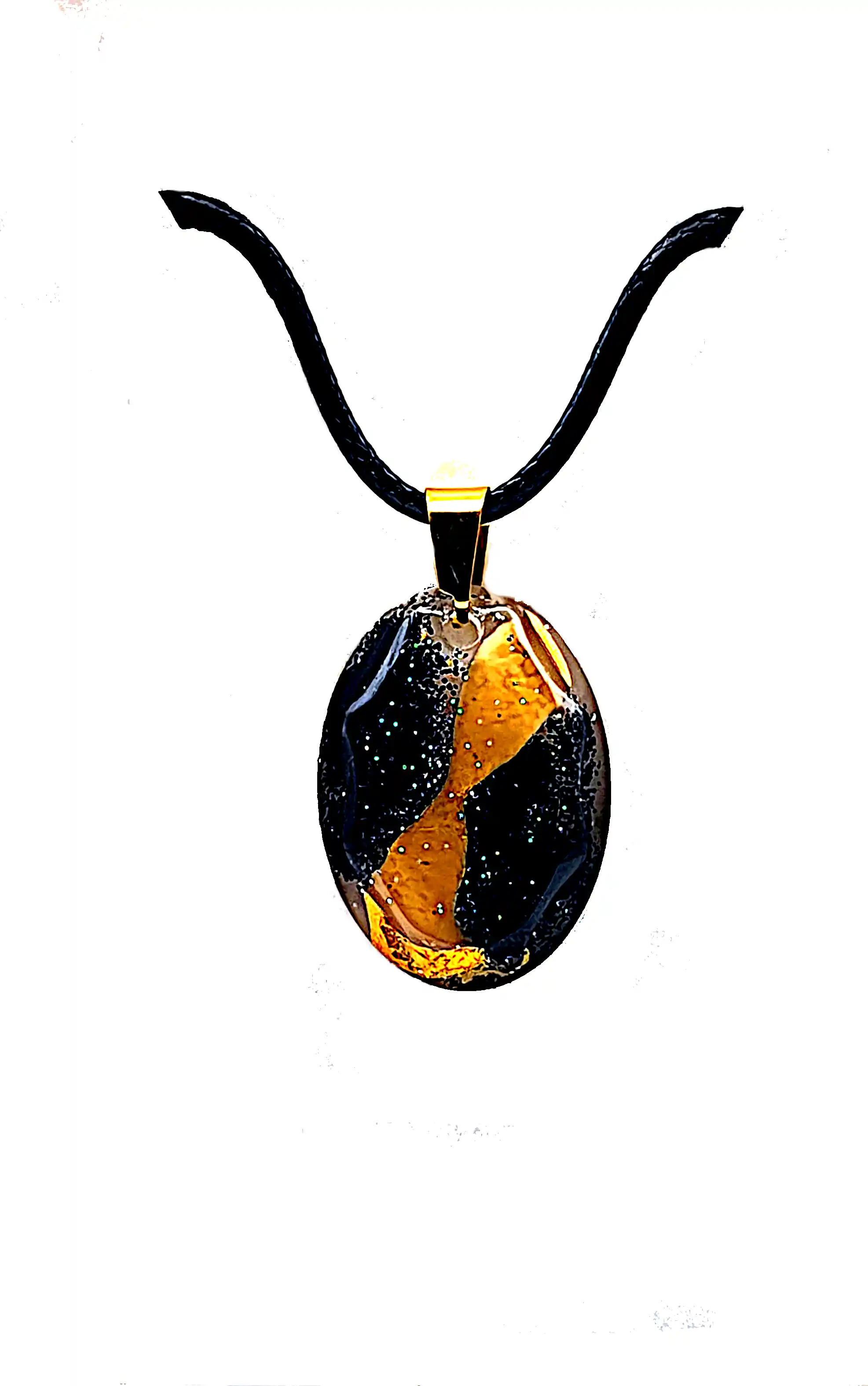 Pandantiv Handmade din Rășină Oval Negru–Auriu – Model Unicat SM 198 [1]