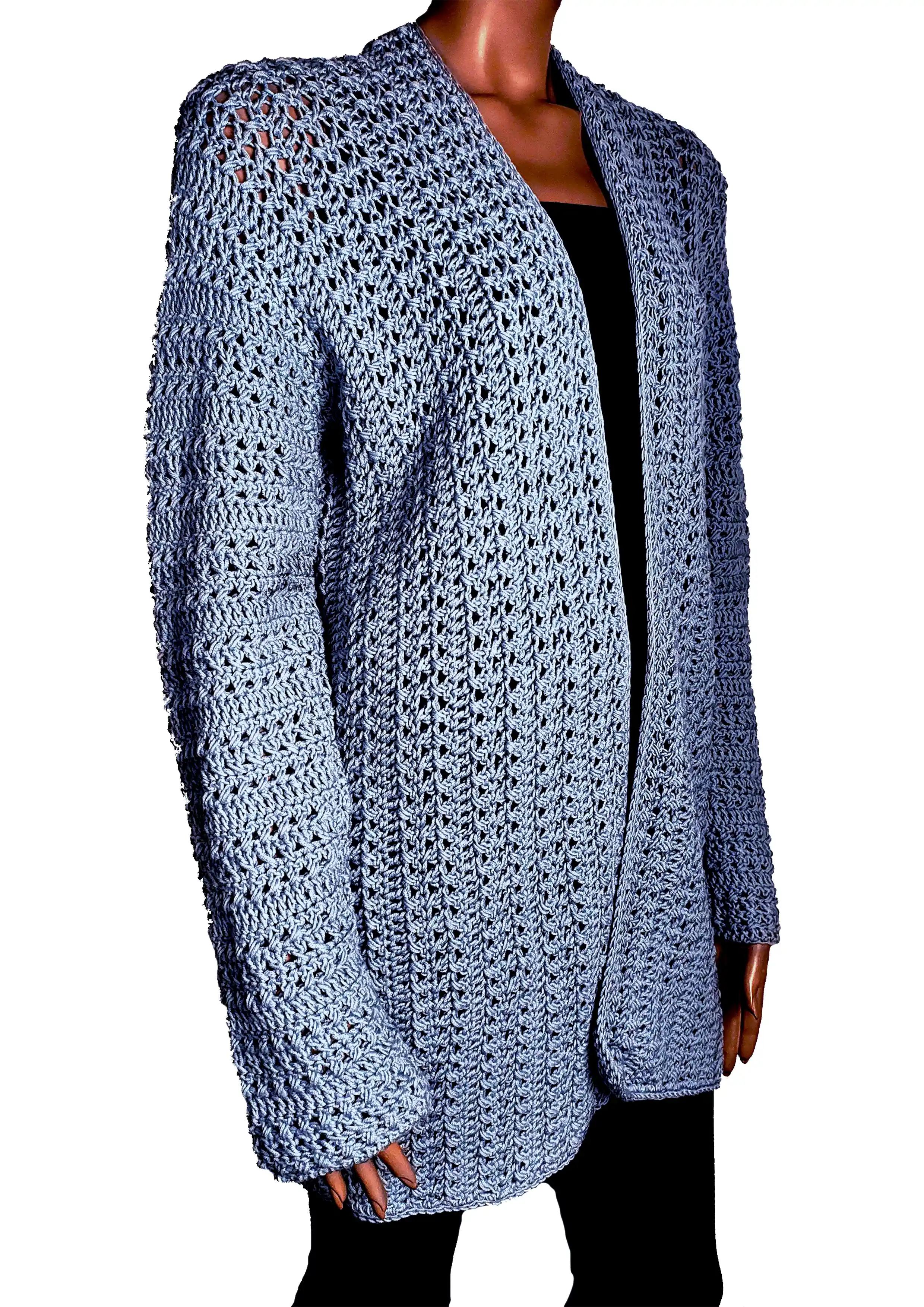 Cardigan Croșetat Manual Bleu, Model Texturat cu Mâneci Lungi – SM 75 B [2]