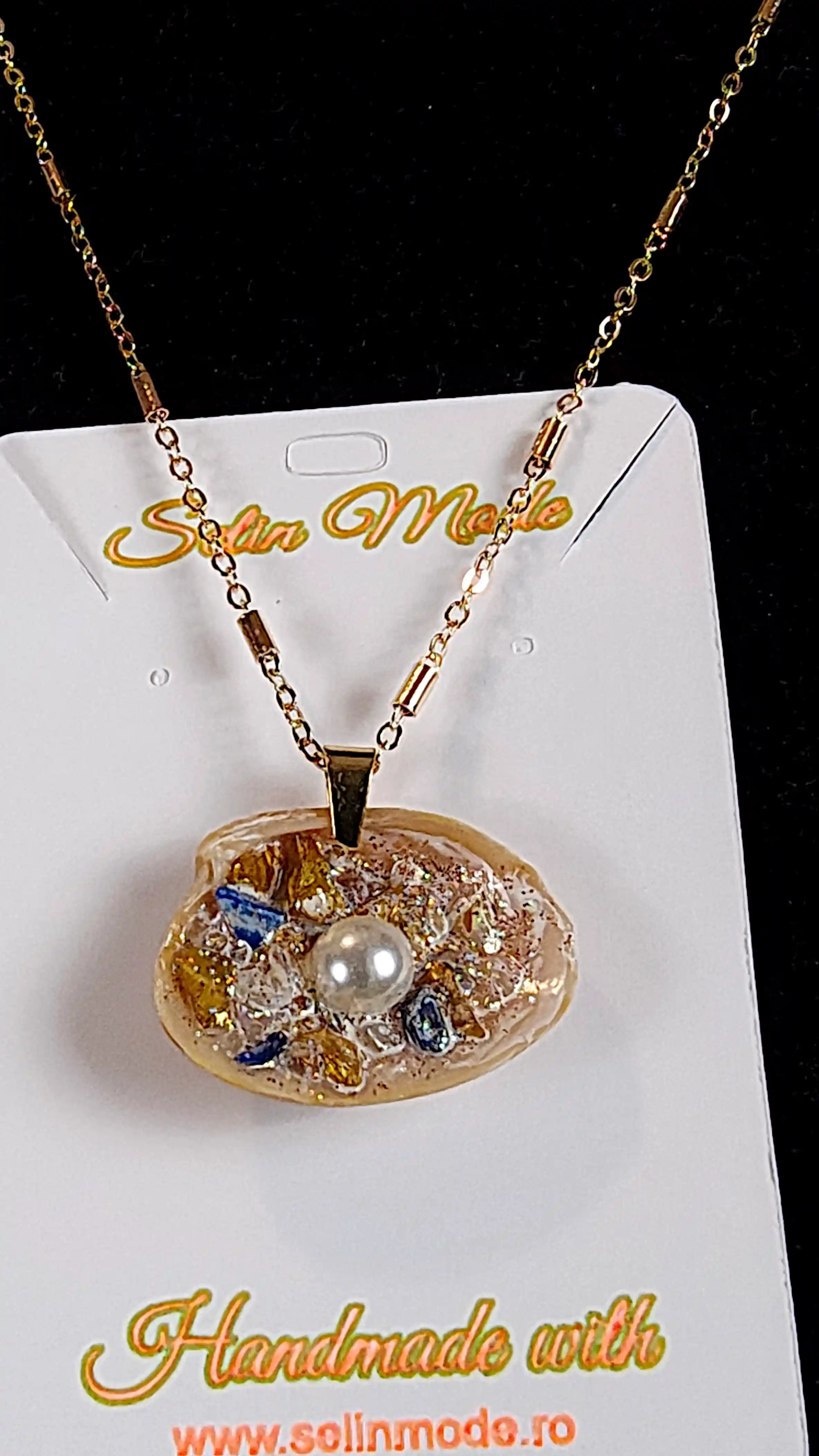 Pandantiv cu Lapis Lazuli, Cuarț Alb și Perlă – SM 36 | Bijuterie Handmade Unicat Selin Mode [2]