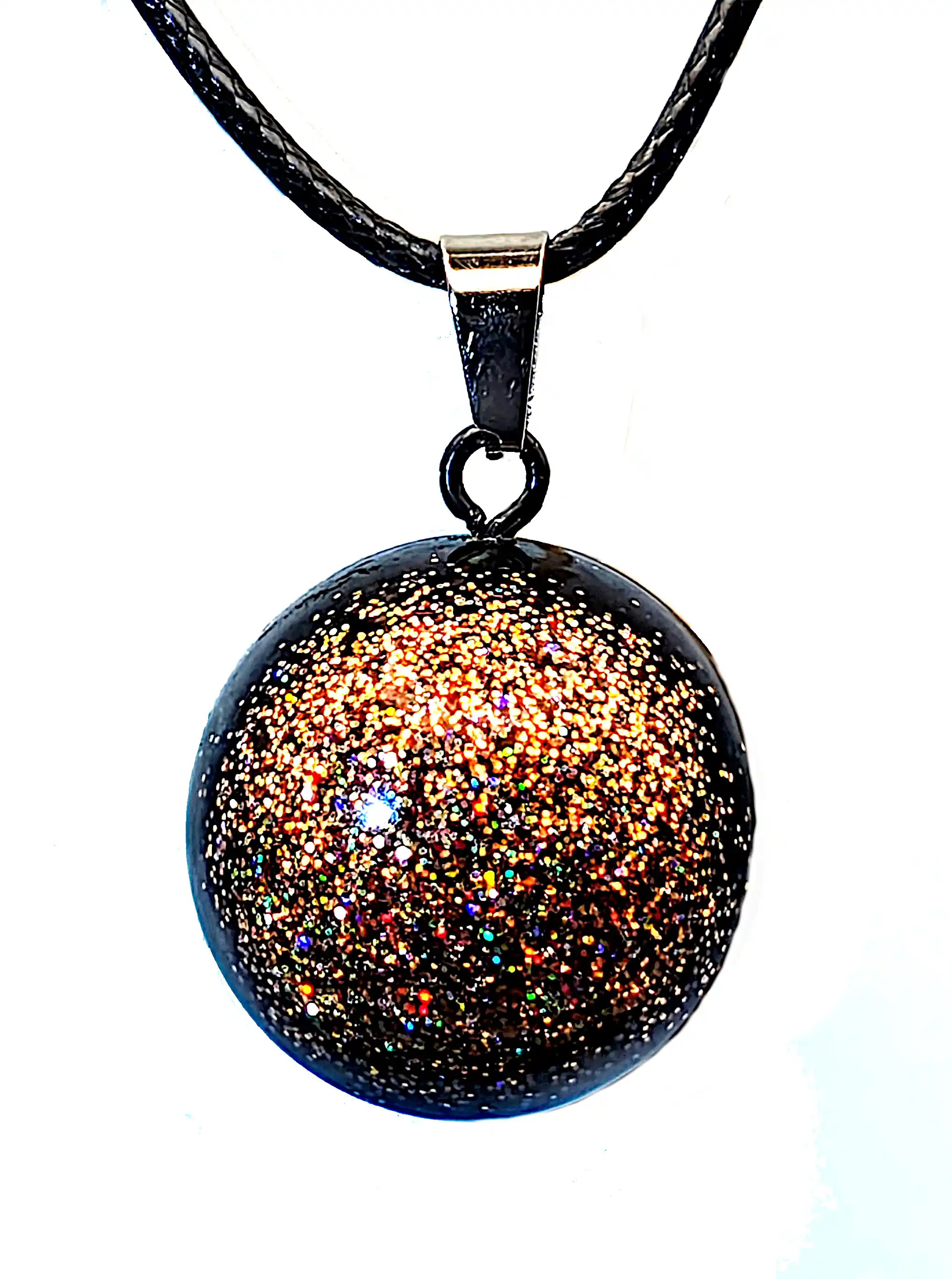 Pandantiv Handmade din Rășină – Sferă Neagră cu Sclipici Multicolor și Prindere Metalică – Model Unicat SM 212 [2]