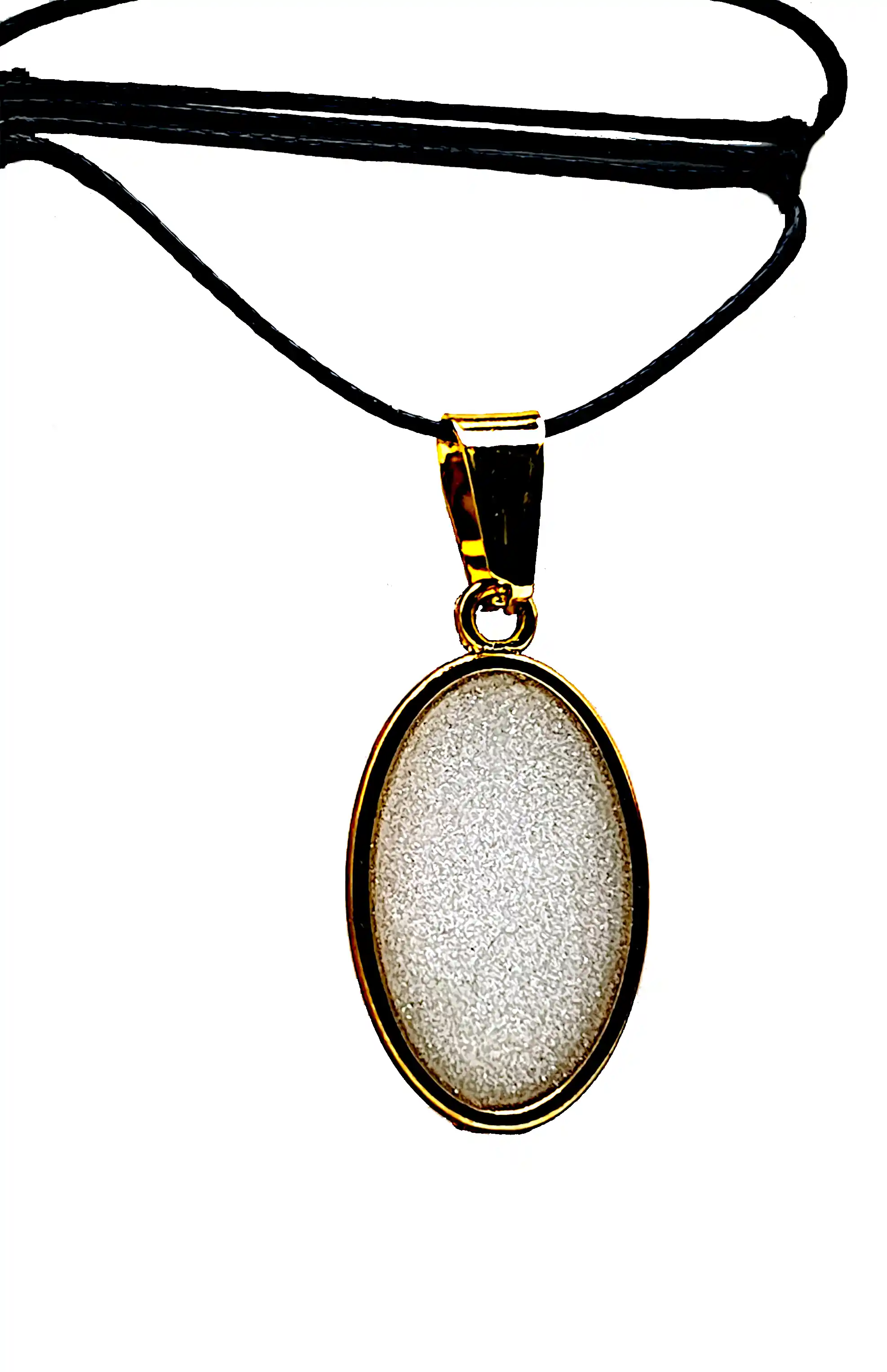 Pandantiv Handmade din Rășină – Oval Alb Sidefat cu Ramă Aurie – Model Unicat SM 205 [2]