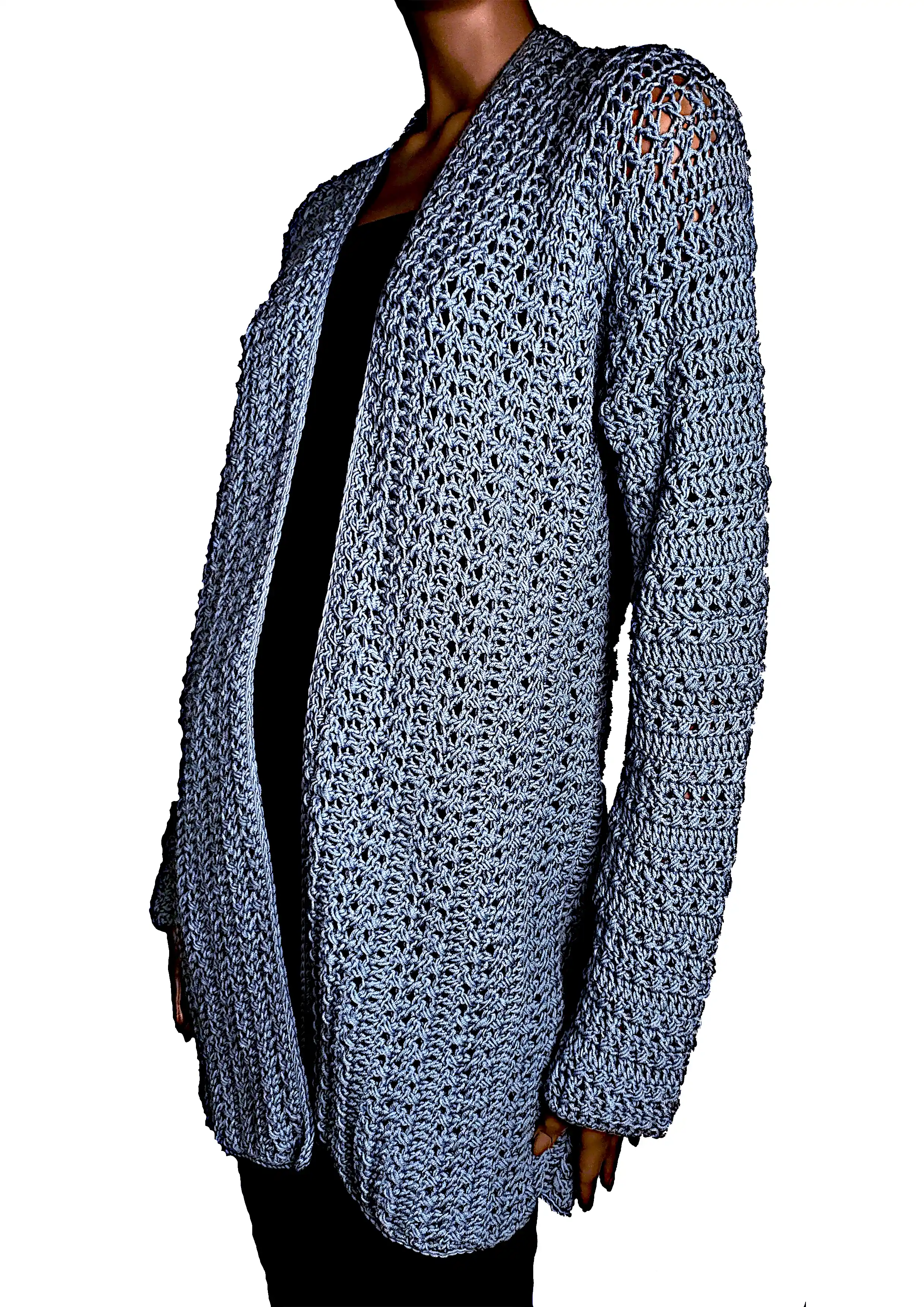 Cardigan Croșetat Manual Bleu, Model Texturat cu Mâneci Lungi – SM 75 B [3]