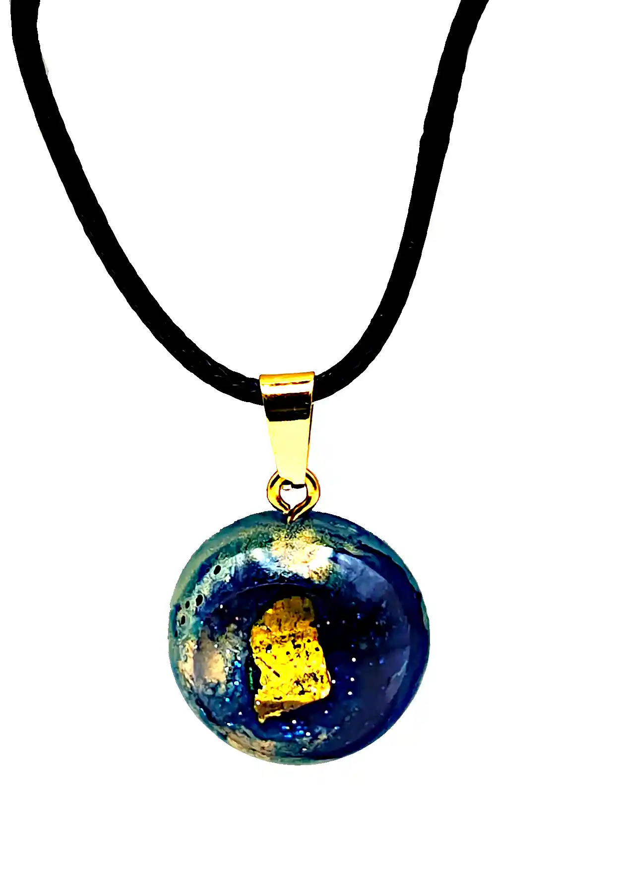 Pandantiv Handmade din Rășină – Sferă Albastru-Verde cu Accente Aurii – SM 223 [1]