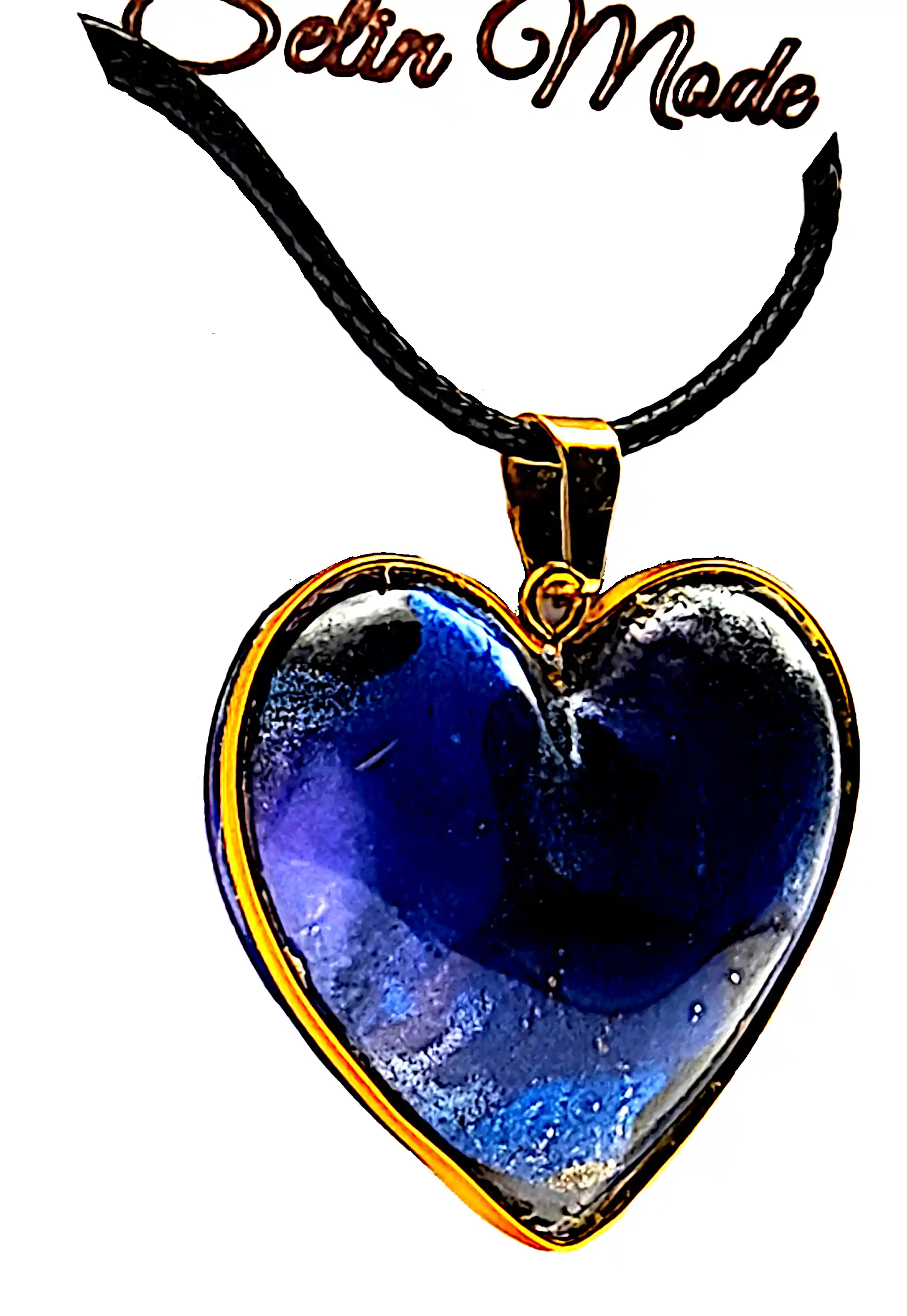 Pandantiv Handmade din Rășină în Formă de Inimă – Nuanțe Albastre cu Accente Metalice – SM 199 [2]