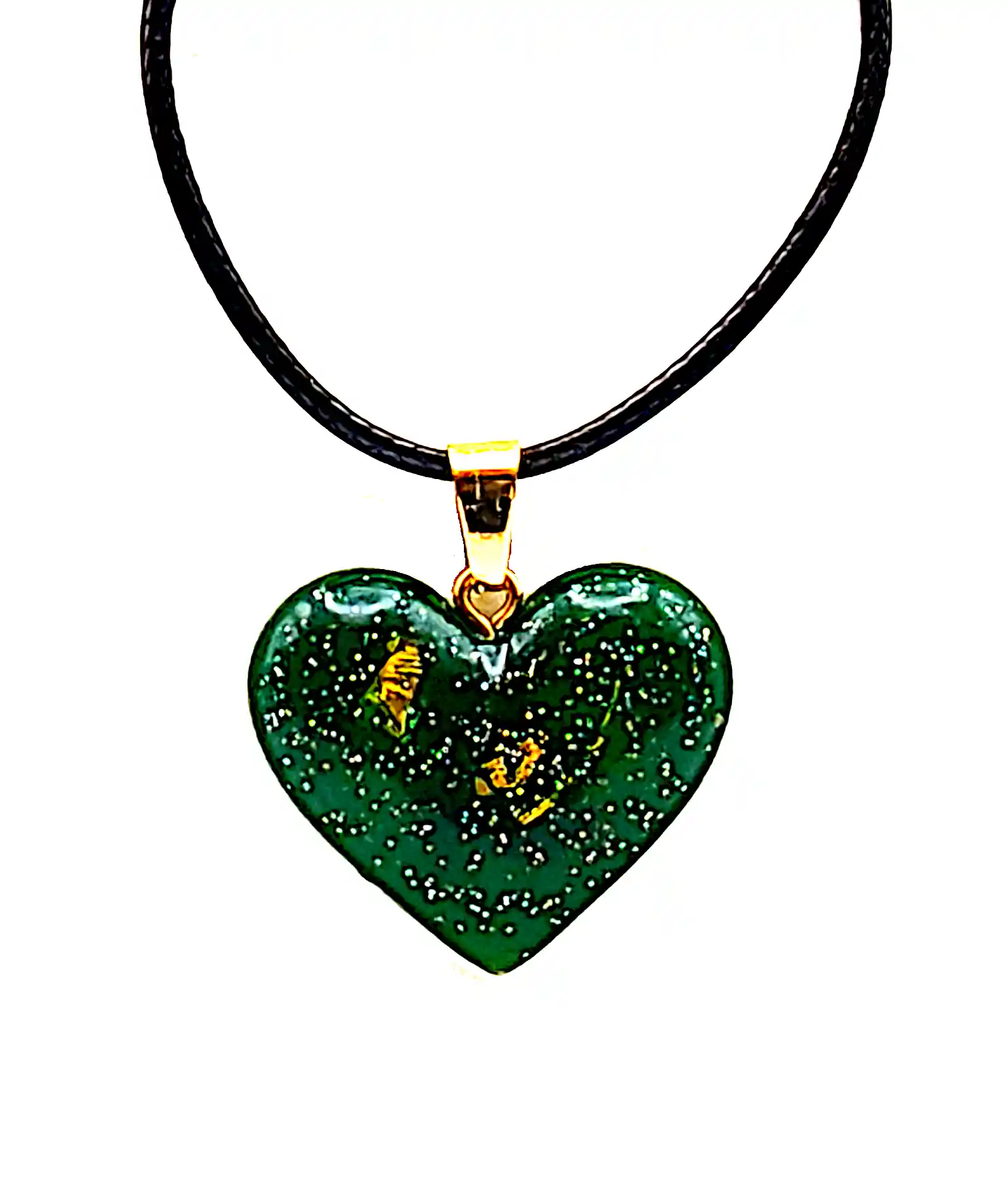 Pandantiv Inimă din Rășină Verde Smarald cu Accente Aurii – Handmade Unicat SM 226 [2]