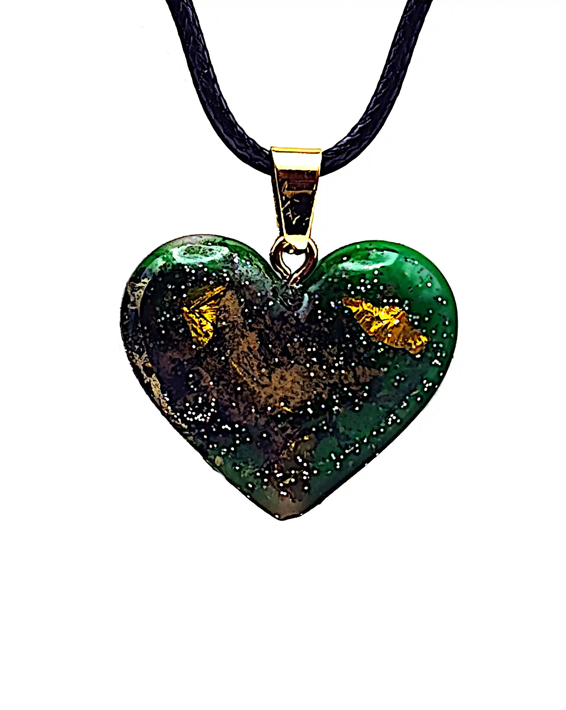 Pandantiv Inimă din Rășină Verde cu Foiță Aurie – Handmade Unicat – SM 224 [2]