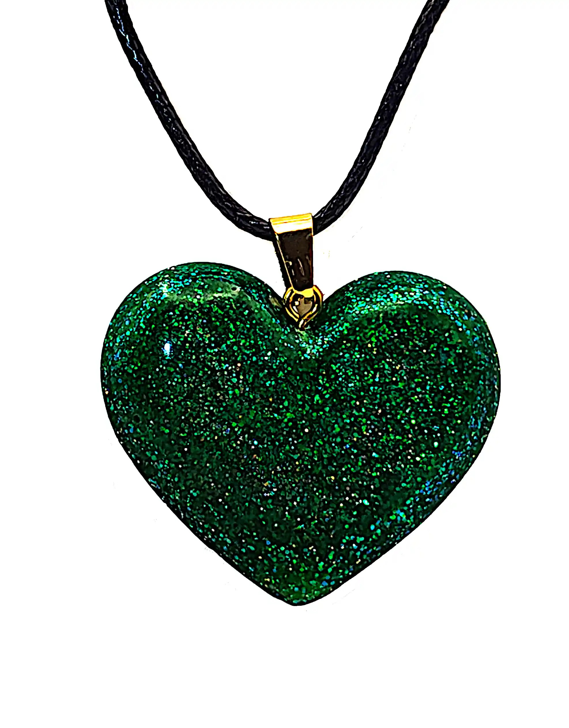 Pandantiv Handmade din Rășină – Inimă Verde Smarald cu Sclipici Irizat – SM 222 [1]