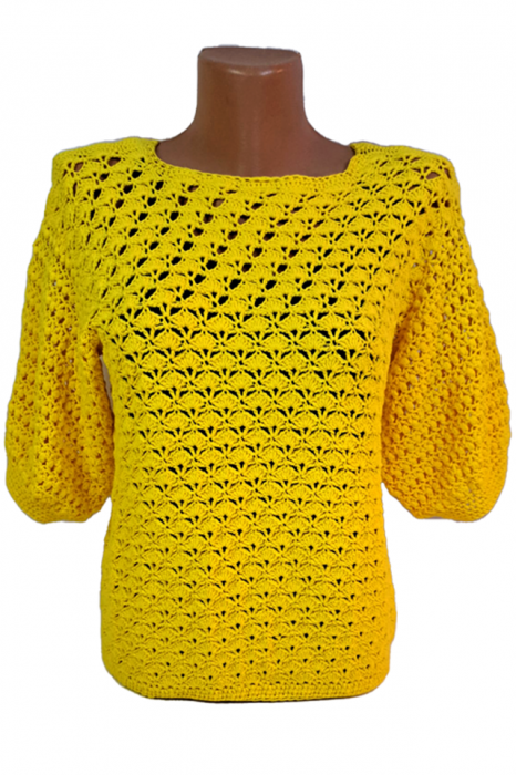 Bluză croșetată manual cu model compact și mâneci bufante – SM 24 B – Selin Mode [1]