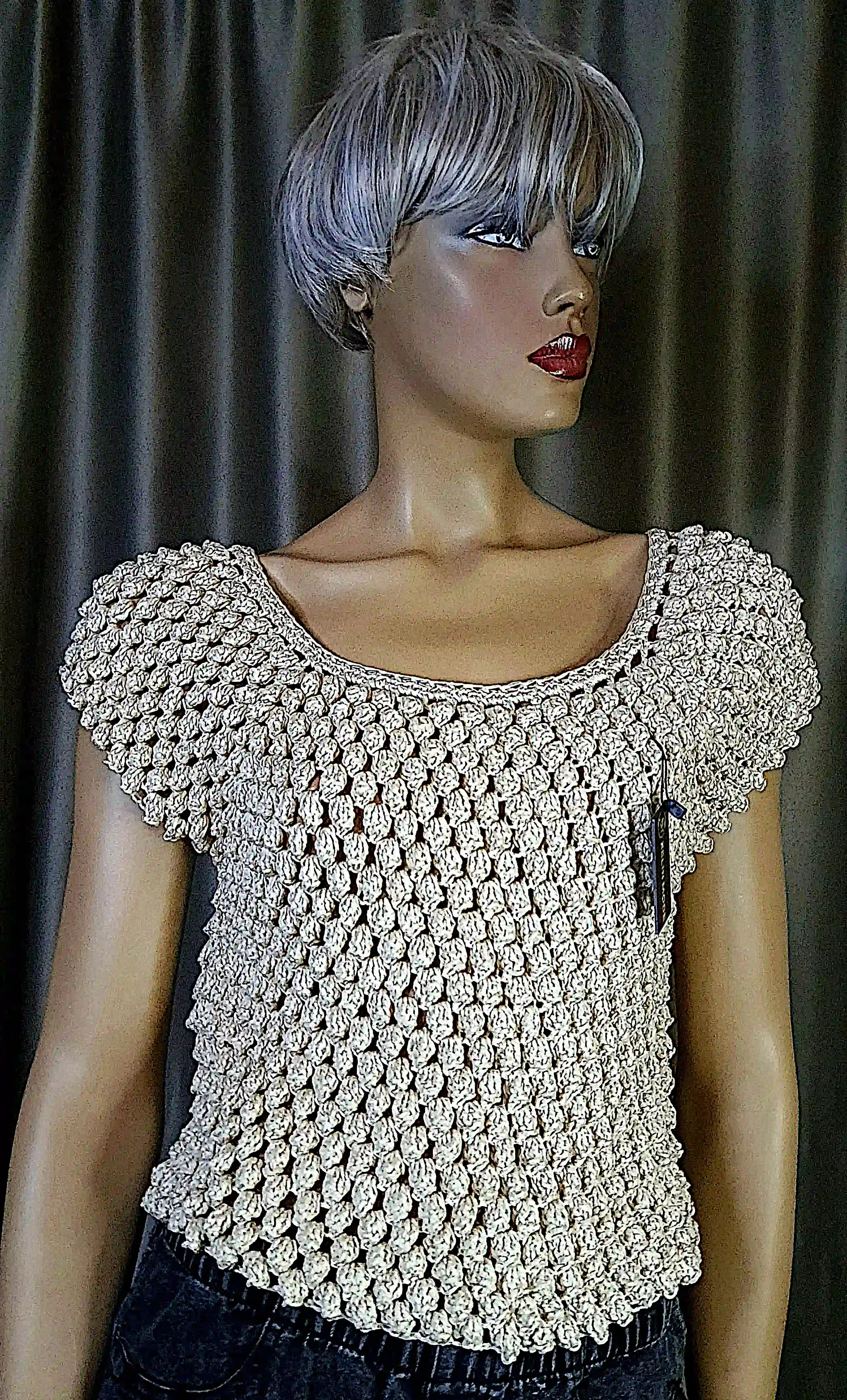 Bluză croșetată manual cu ochiuri voluminoase și croială lejeră – SM 25 B – Selin Mode [2]