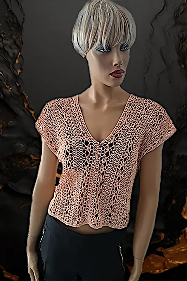 Bluză Croșetată Manual Roz, Model Aerat cu Decupaje Decorative – SM 32 B [2]