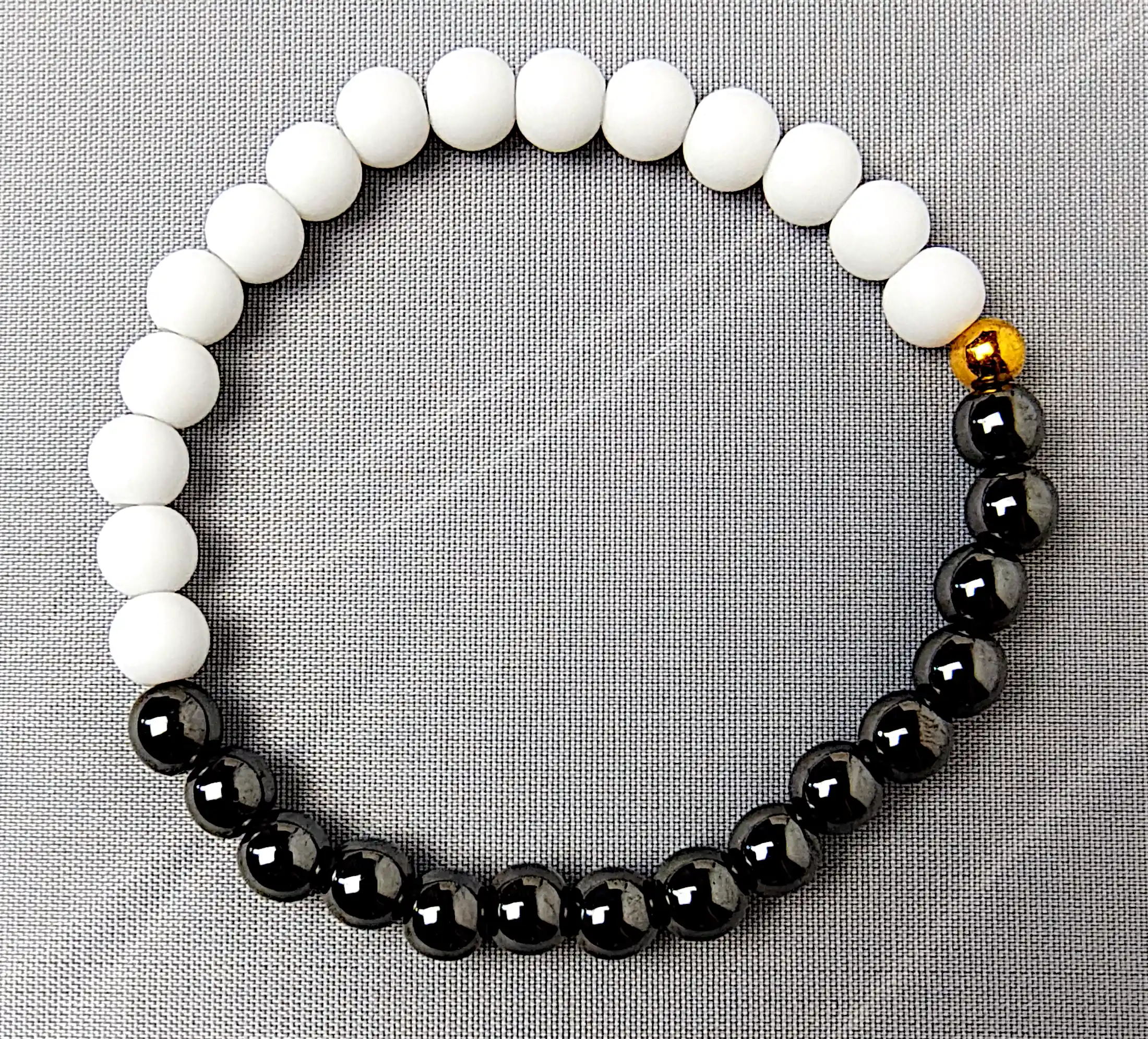Brățară din onix alb și hematit natural, biluțe 6 mm – mărime 16,5 cm – SM 128 [1]
