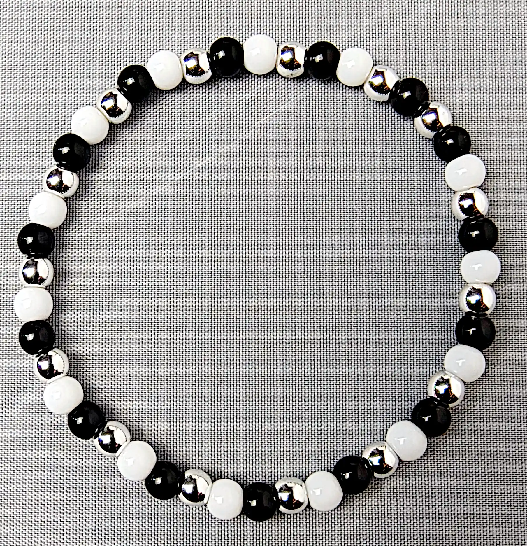 Brățară Handmade din Onix Negru, Hematit și Agat Alb – SM140 [1]