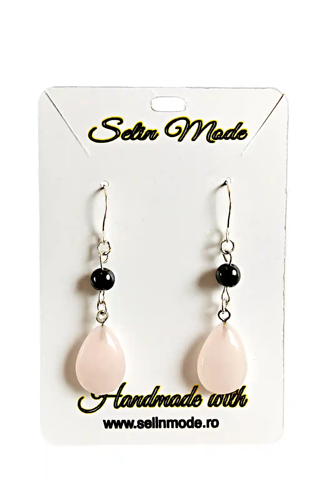 Cercei cu Piatră Naturală de Cuarț Alb și Accente Negre – Handmade SM62 [1]