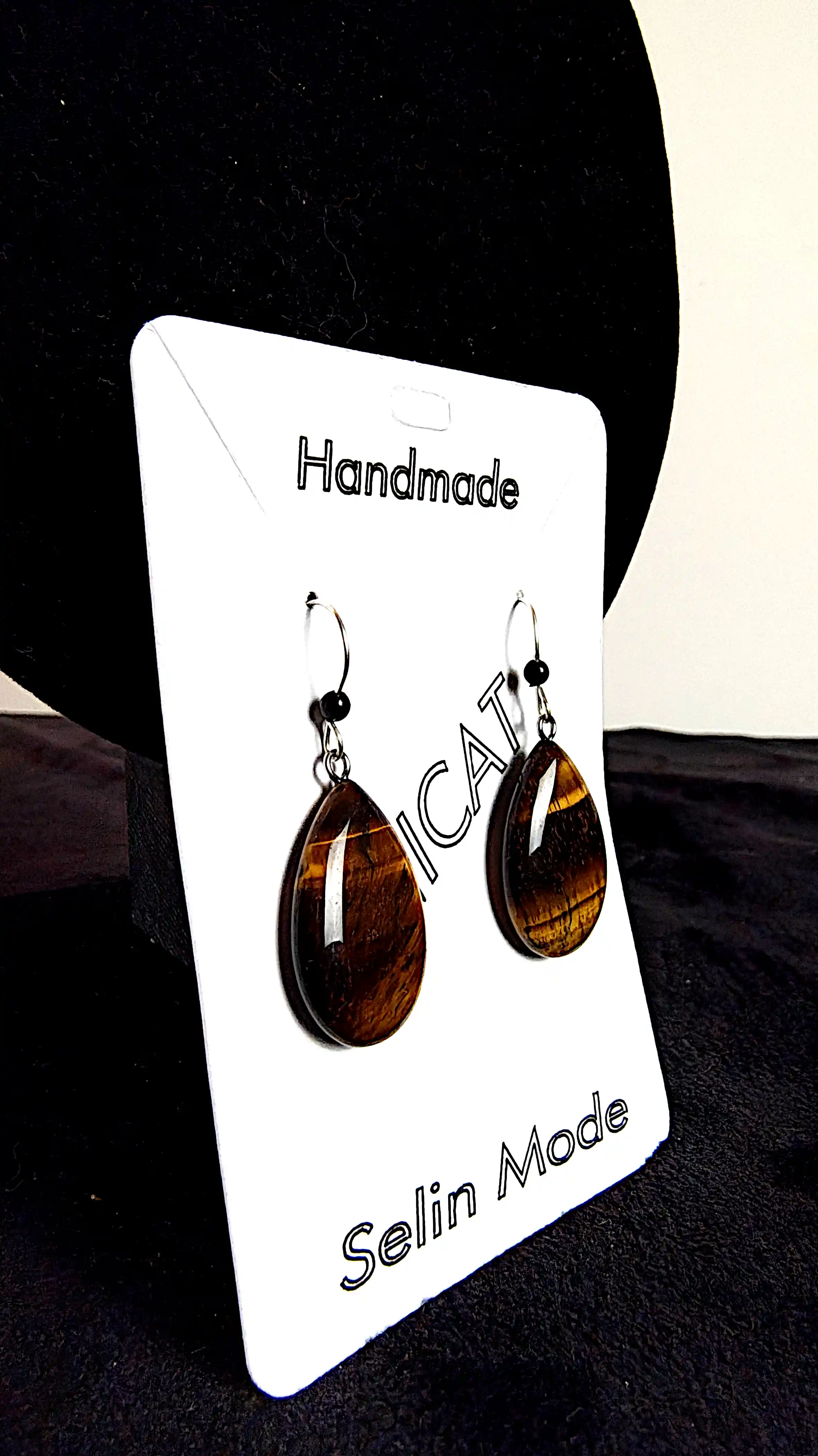 Cercei cu Piatră Naturală Ochi de Tigru în Formă de Lacrimă – Handmade SM56 [2]