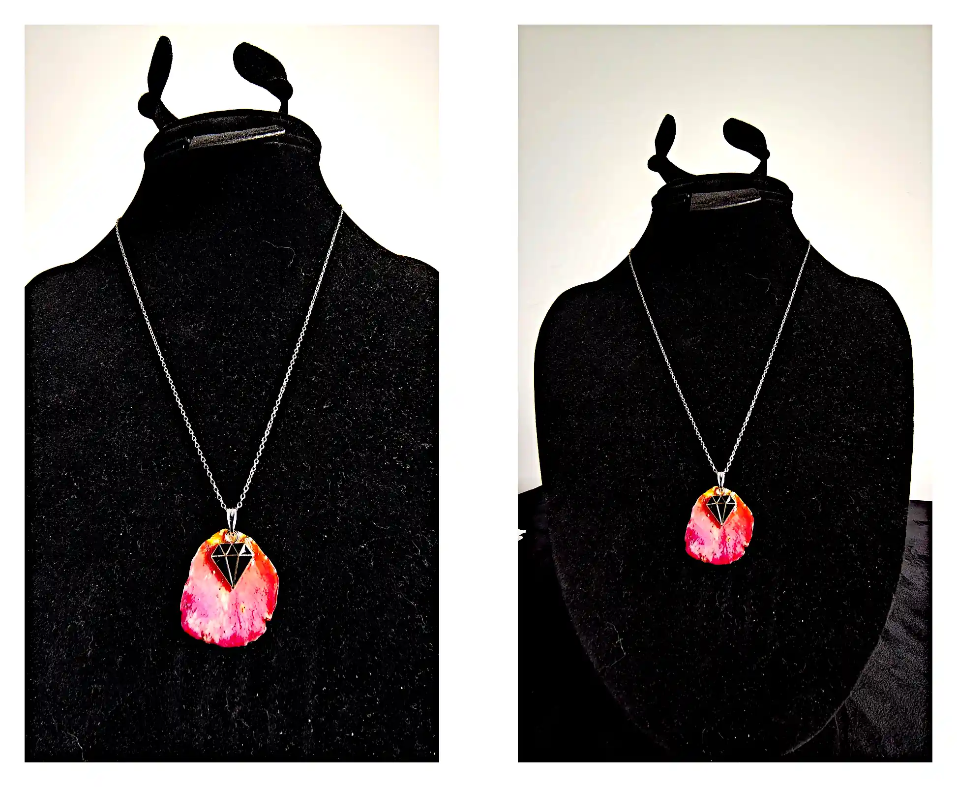 Pandantiv handmade din petală naturală de trandafir roșu cu accent metalic negru – SM 80 [2]