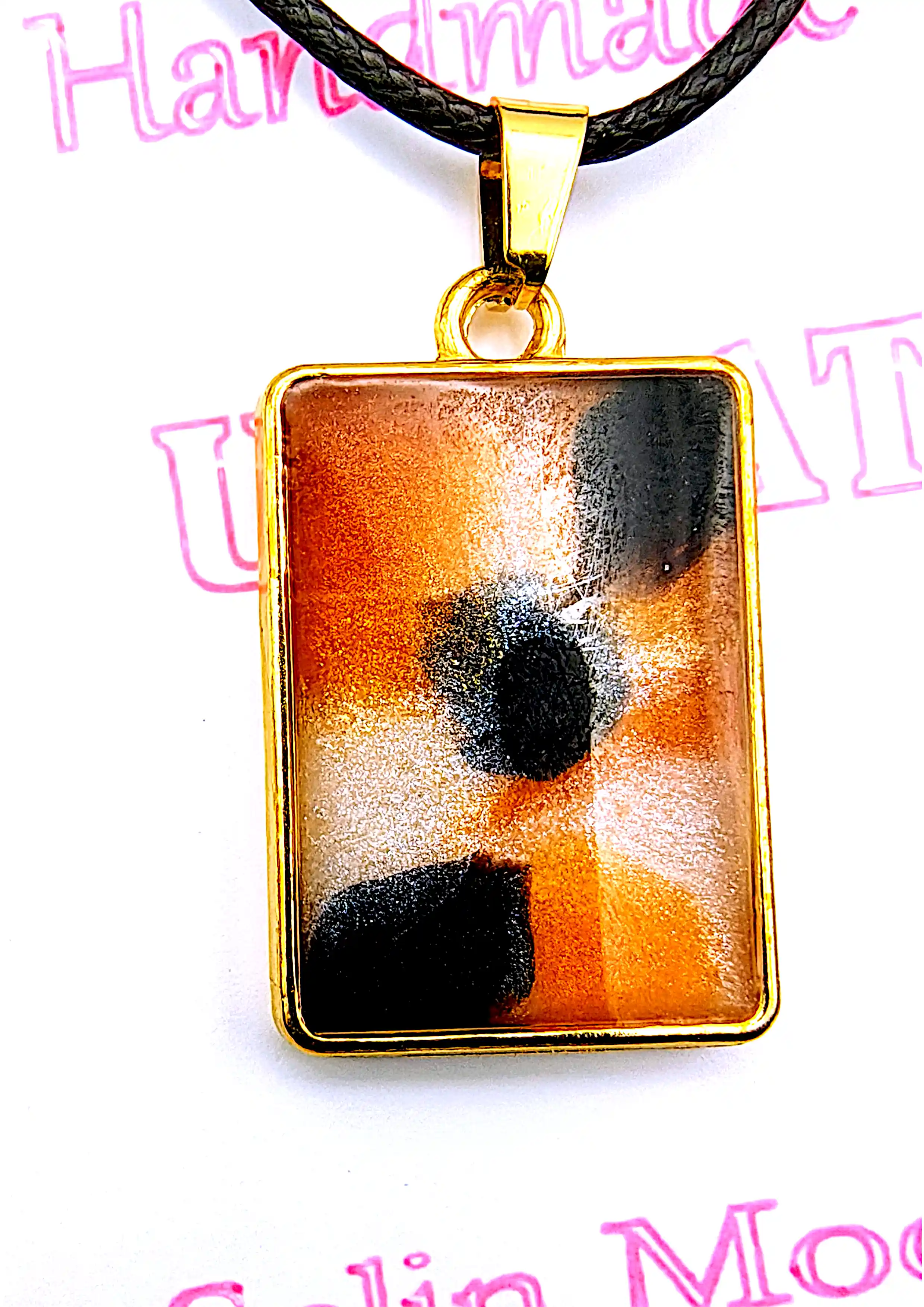 Pandantiv Handmade din Rășină cu Model Abstract în Nuanțe Portocaliu–Negru – SM 180 | Selin Mode [2]