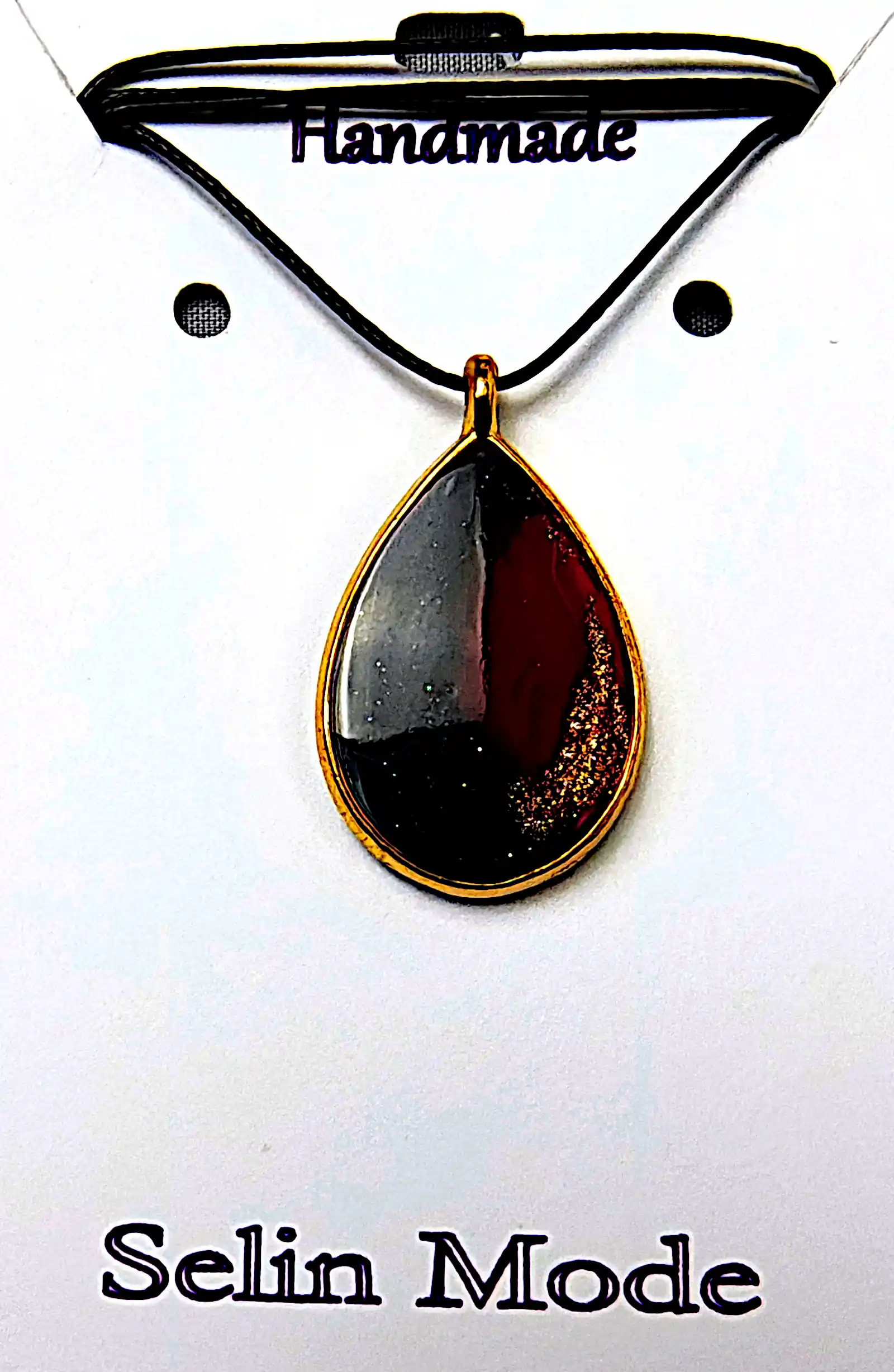 Pandantiv Handmade din Rășină Epoxidică în Formă de Picătură Negru-Roșu cu Accente Aurii – SM 155 [1]