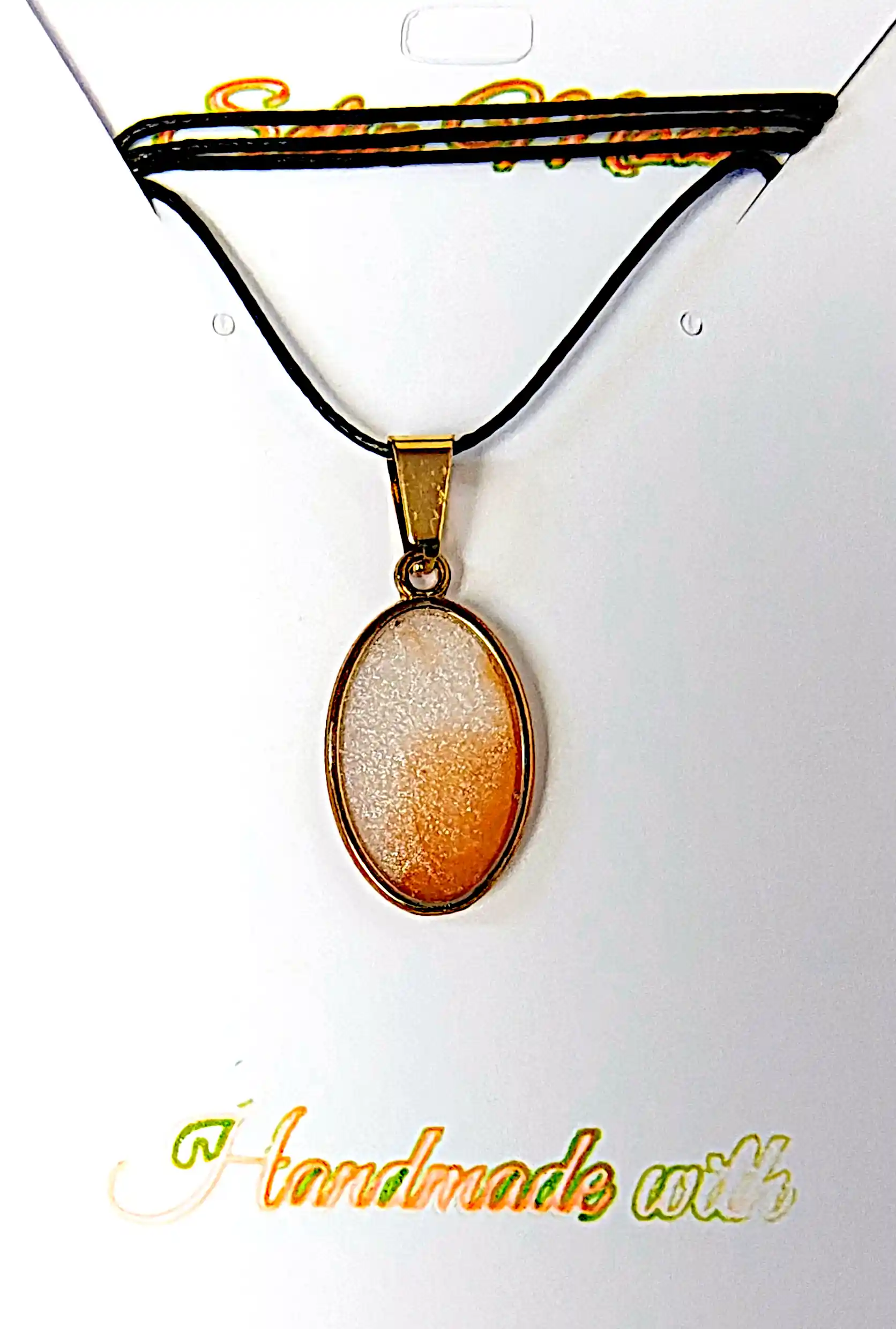 Pandantiv Handmade din Rășină Epoxidică Oval Alb-Portocaliu Auriu – SM 166 [1]