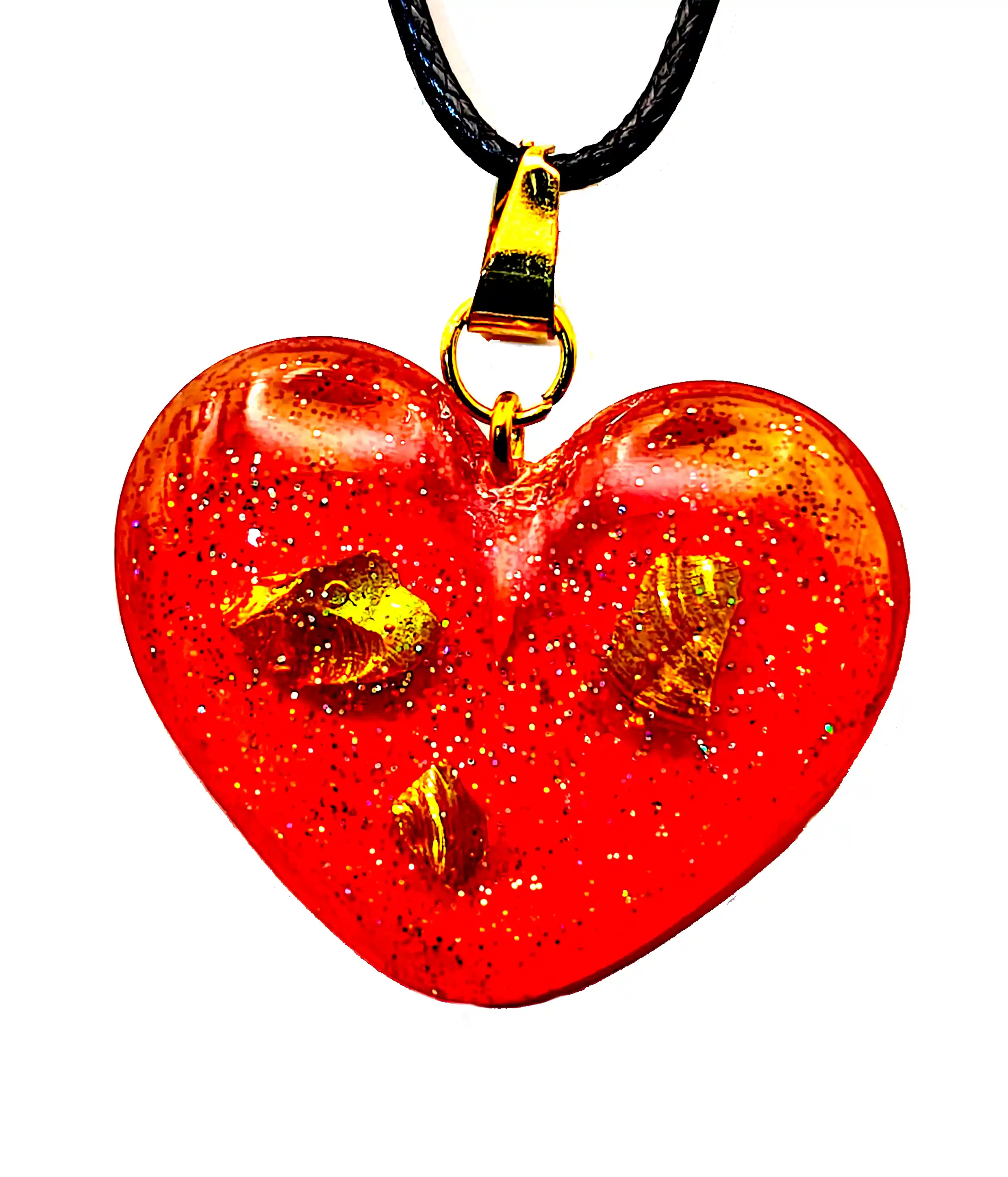 Pandantiv Handmade din Rășină – Inimă Roșie cu Fulgi Aurii și Sclipici Fin – Model Unicat SM 211 [2]