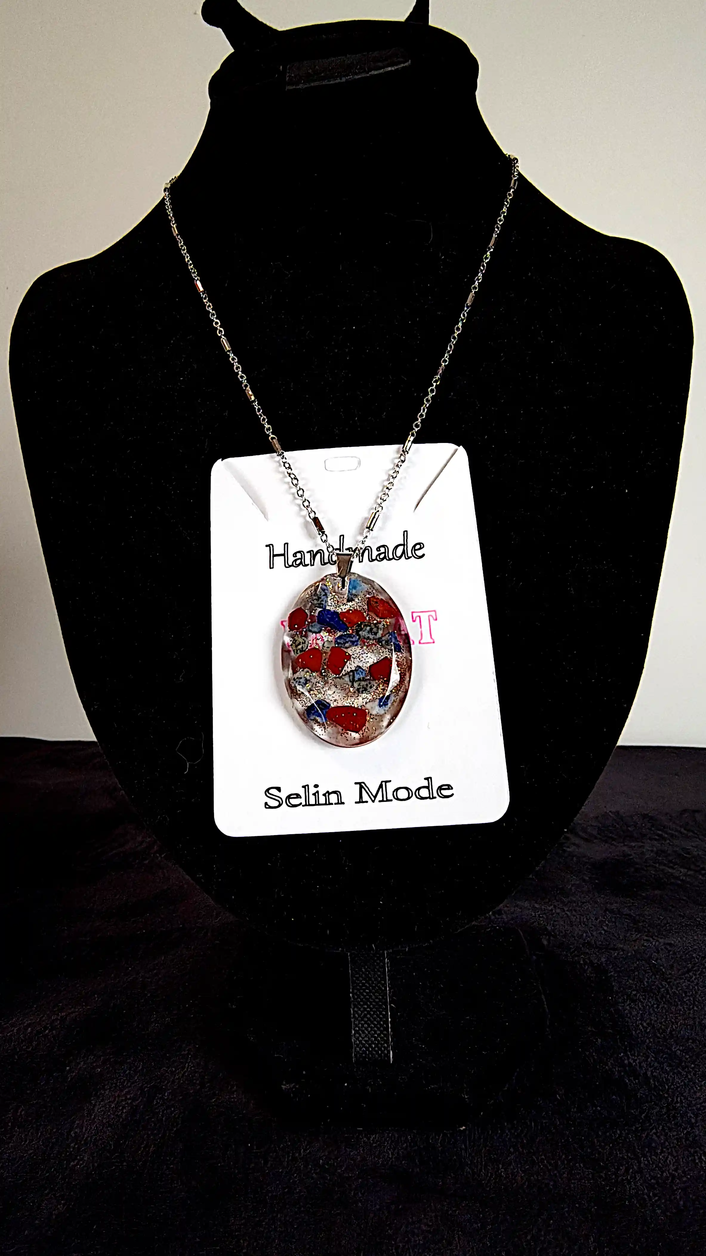 Pandantiv Lapis Lazuli - Jasp Roșu – Model Oval SM 42 | Bijuterie Handmade Selin Mode [2]
