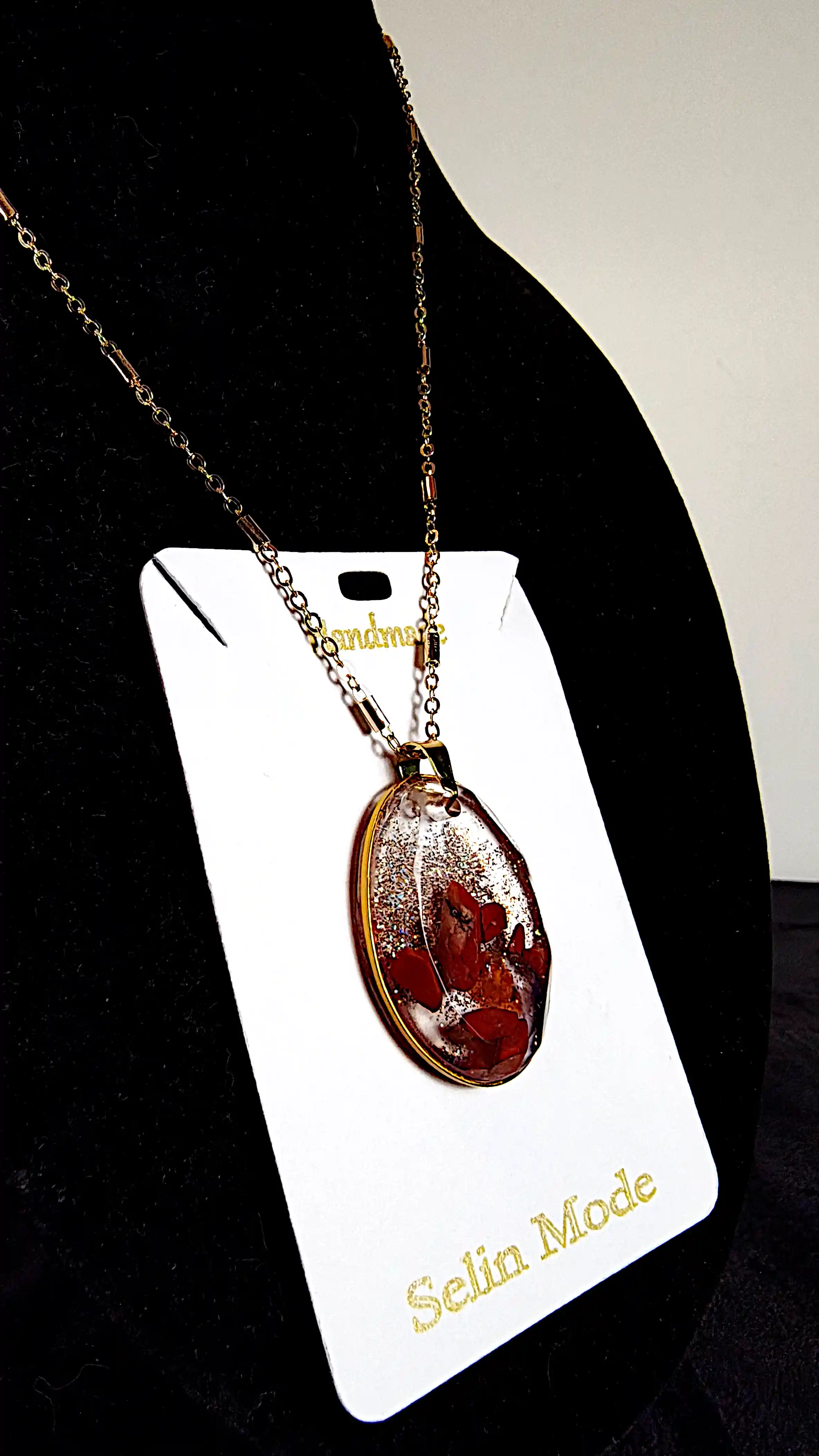 Pandantiv Oval cu Jasp Roșu – SM 72 | Bijuterie Handmade Selin Mode [2]