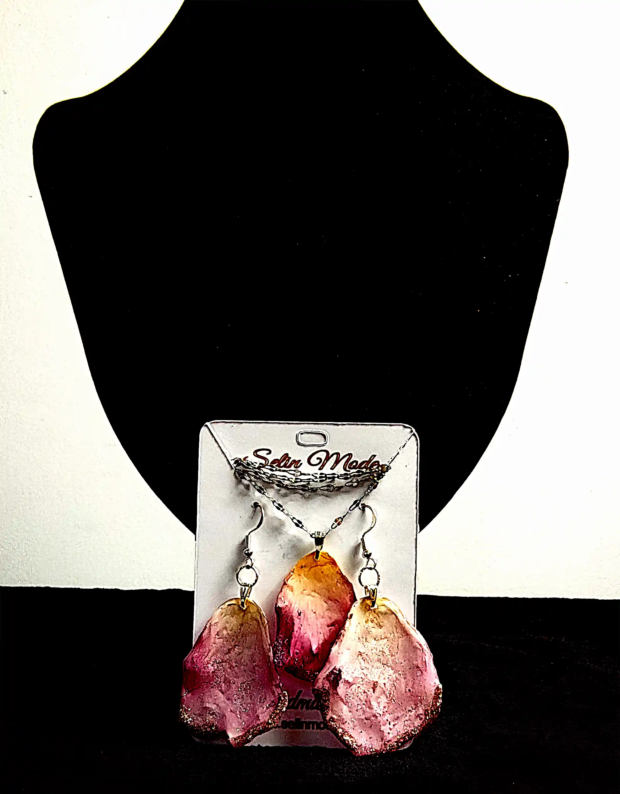 Set bijuterii SM 108 – Petale naturale de trandafir în rășină transparentă [1]