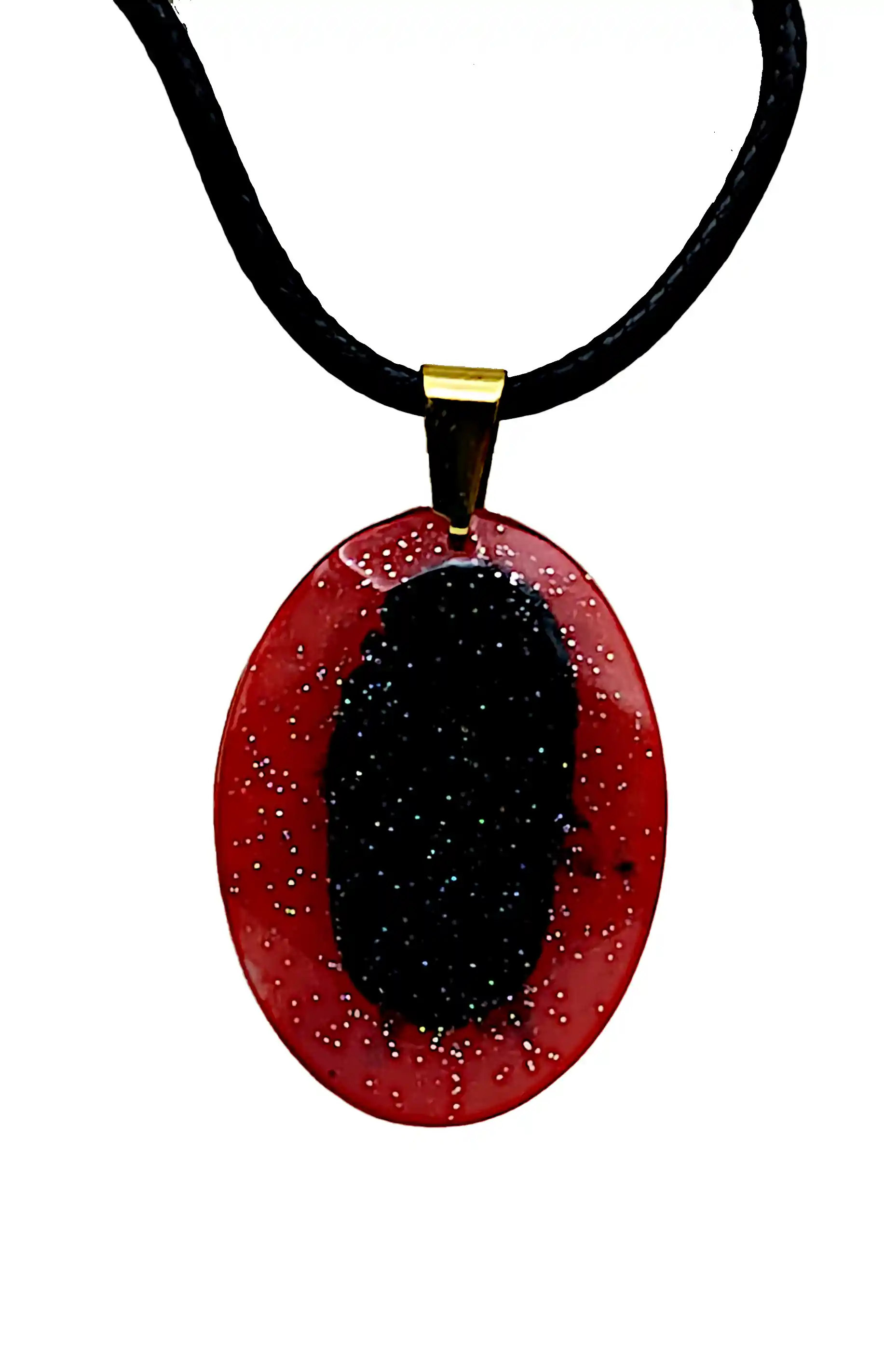 Pandantiv Handmade din Rășină – Oval Roșu Intens cu Inserție Negru Stelar și Sclipici Fin – Model Unicat SM 218 [1]