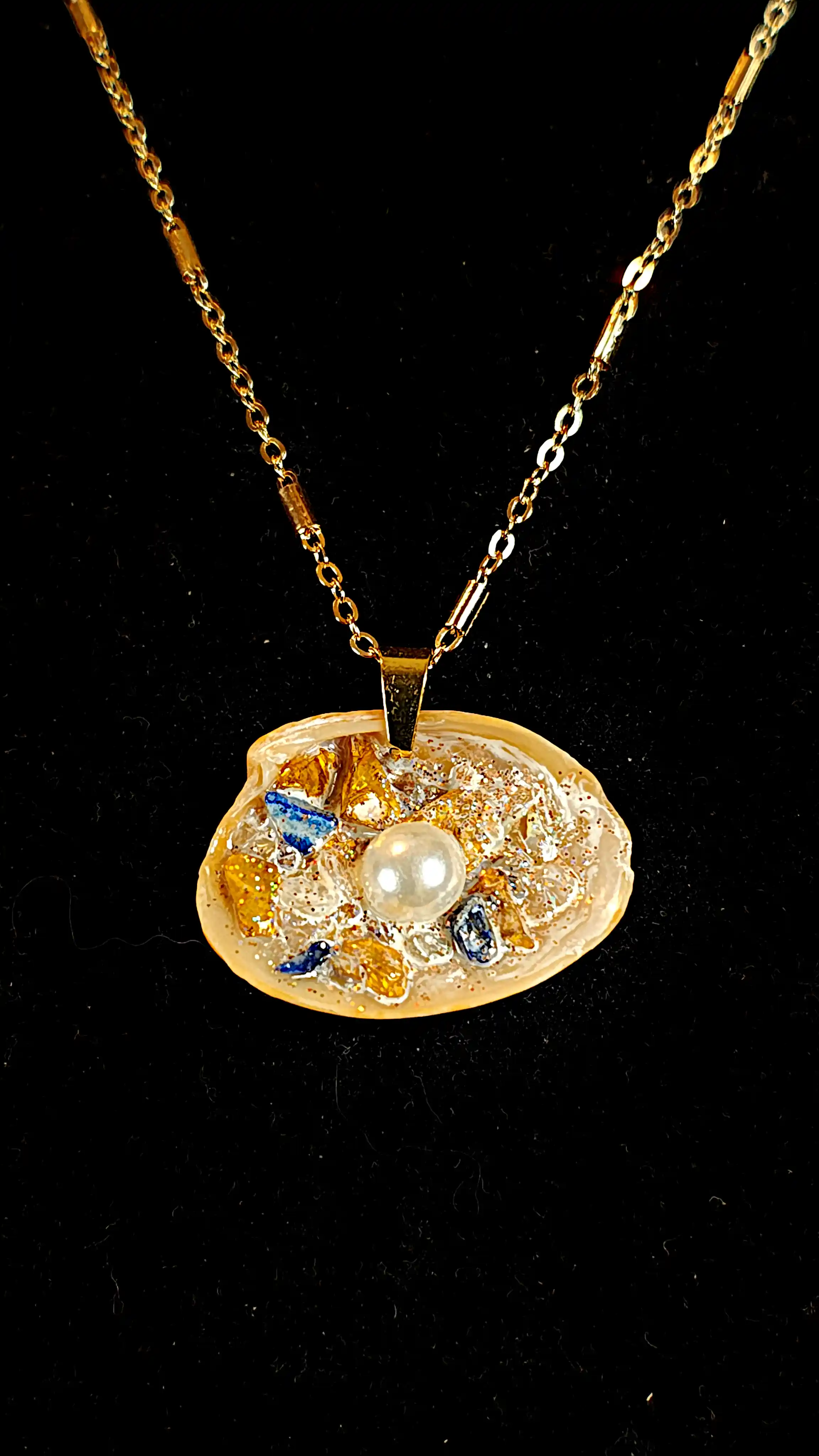 Bijuterii damă pietre semiprețioase - Pandantiv cu Lapis Lazuli, Cuarț Alb și Perlă – SM 36 | Bijuterie Handmade Unicat Selin Mode