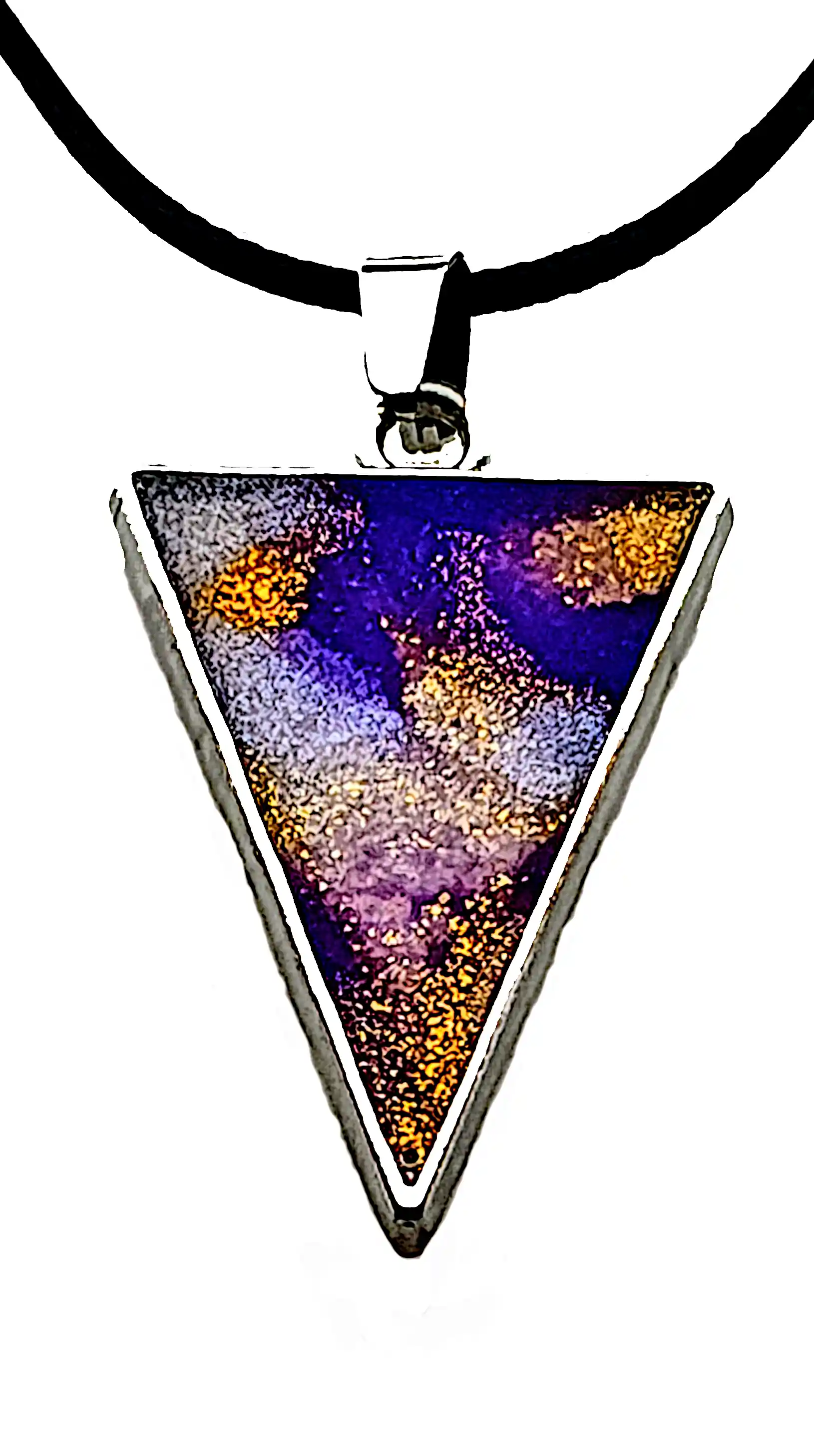 Pandantive din Rășină Epoxidică - Pandantiv Handmade din Rășină în Formă de Triunghi cu Model Violet–Auriu – SM 177 | Selin Mode
