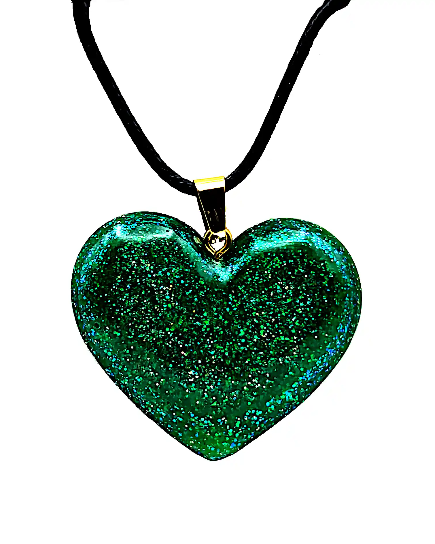 Pandantiv Handmade din Rășină – Inimă Verde Smarald cu Sclipici Irizat – SM 222 [1]