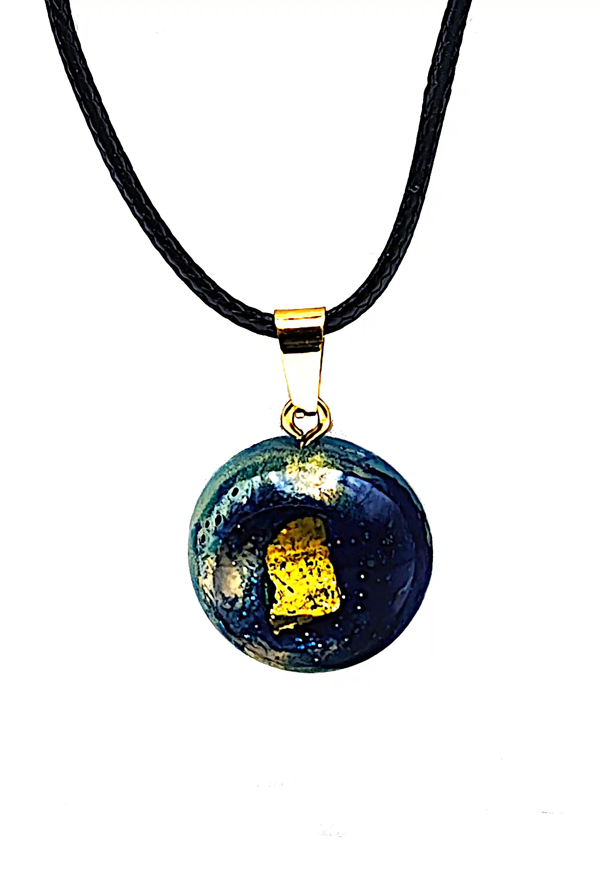 Pandantiv Handmade din Rășină – Sferă Albastru-Verde cu Accente Aurii – SM 223 [1]