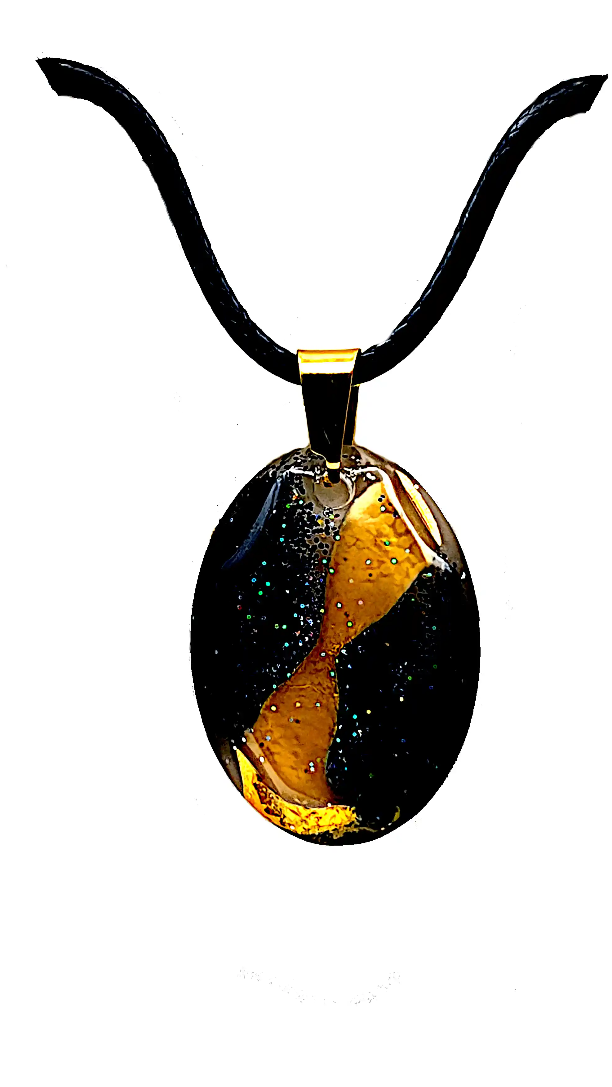Pandantiv Handmade din Rășină Oval Negru–Auriu – Model Unicat SM 198 [1]