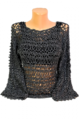 Bluze dama - Bluză croșetată manual din fir metalizat, model lejer și elegant – SM 04 B, gri antracit