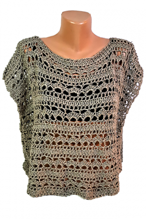 Bluze dama - Bluză croșetată manual din bumbac, model aerat, culoare gri – SM 15 B